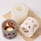Hollow Star Moon Silicone Candle Holder Mold, gesso DIY, Concreto Criativo Forma Redonda Castiçal, Chá Wax Holder Mold, Decoração de casa