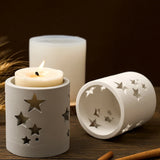 Suporte de vela cilíndrico com estrela, molde de silicone para atmosfera diy, suporte de cera de chá, castiçal de concreto, molde artesanal, decoração de casa
