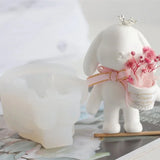 Diy coelho segurar balde ornamento molde de silicone gesso coelho segurando flores fazendo plataforma decoração do carro resina molde artesanato