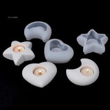 Silicone Mold Candle Holder para Home Decor, DIY Concrete Gipsita Candle Holder, Molde de resina epóxi, 3D Candlestick Crafts, Estrela, Lua, Coração