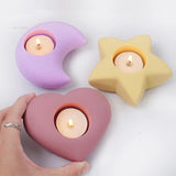Silicone Mold Candle Holder para Home Decor, DIY Concrete Gipsita Candle Holder, Molde de resina epóxi, 3D Candlestick Crafts, Estrela, Lua, Coração