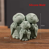 Guofeng-Zen Cimento Pequeno Buda Escultura Silicone Molde, Tabletop Gesso, Chá Pet, Fish Tank, Paisagem Molde Buda