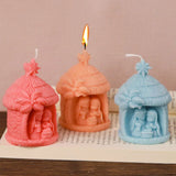 3D Silicone Vela Mold, Religioso Natividade Mold, Aromaterapie, Stone House Scene, Estátua Retrato, Santo Religioso, Material do feriado