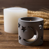 Hollow Star Moon Silicone Candle Holder Mold, gesso DIY, Concreto Criativo Forma Redonda Castiçal, Chá Wax Holder Mold, Decoração de casa