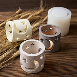 Hollow Star Moon Silicone Candle Holder Mold, gesso DIY, Concreto Criativo Forma Redonda Castiçal, Chá Wax Holder Mold, Decoração de casa