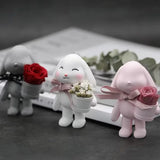 Diy coelho segurar balde ornamento molde de silicone gesso coelho segurando flores fazendo plataforma decoração do carro resina molde artesanato