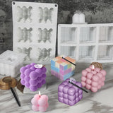 Molde de vela de silicone 3d cubo cozimento mousse bolo molde diy bolha quadrada sobremesa moldes cozinha bakeware acessórios grau alimentício