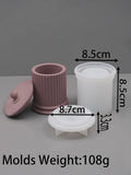 Roman Pilar Stripe Cup Moldes De Silicone, Handmade Frasco De Vela Redonda Com Kit De Tampa, Pen Holder, DIY Vaso, Molde De Cimento De Gesso, Decoração De Casa