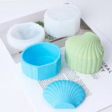 Molde De Silicone Com Tampa, Concha Listrada 3D, Frasco De Vela Perfumada, Caixa De Armazenamento De Concreto De Gesso, Molde De Resina, Artesanato DIY, Decoração De Casa
