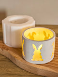 Coelho de páscoa castiçal molde de silicone bonito coelho oco tealight castiçal concreto gesso resina fundição moldes decoração para casa
